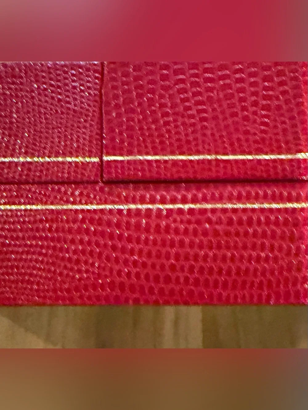Red Faux Leather Jewelry Box, Foldout with Gold Trim for Travel or Home
